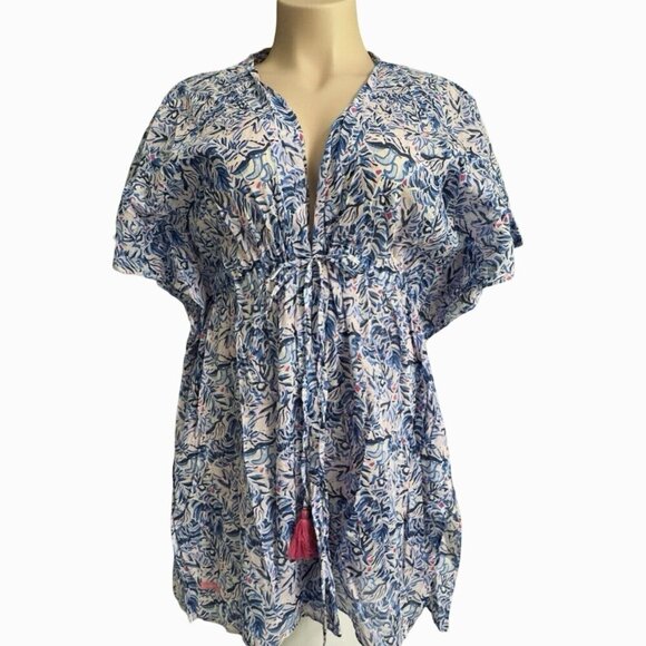 SIMPLY SOUTHERN Tropical Swimsuit Cover Up Kimono Small/Medium Blue Beach Resort - Picture 11 of 12